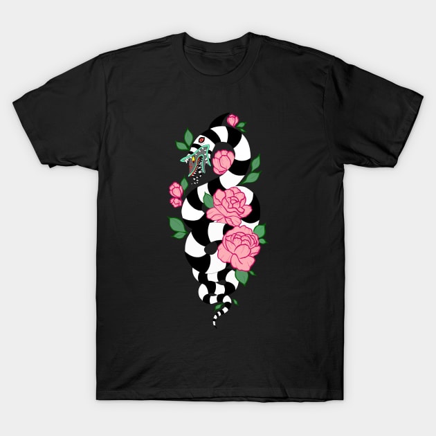 Beetlejuice Sandworm Floral T-Shirt by mightbelucifer